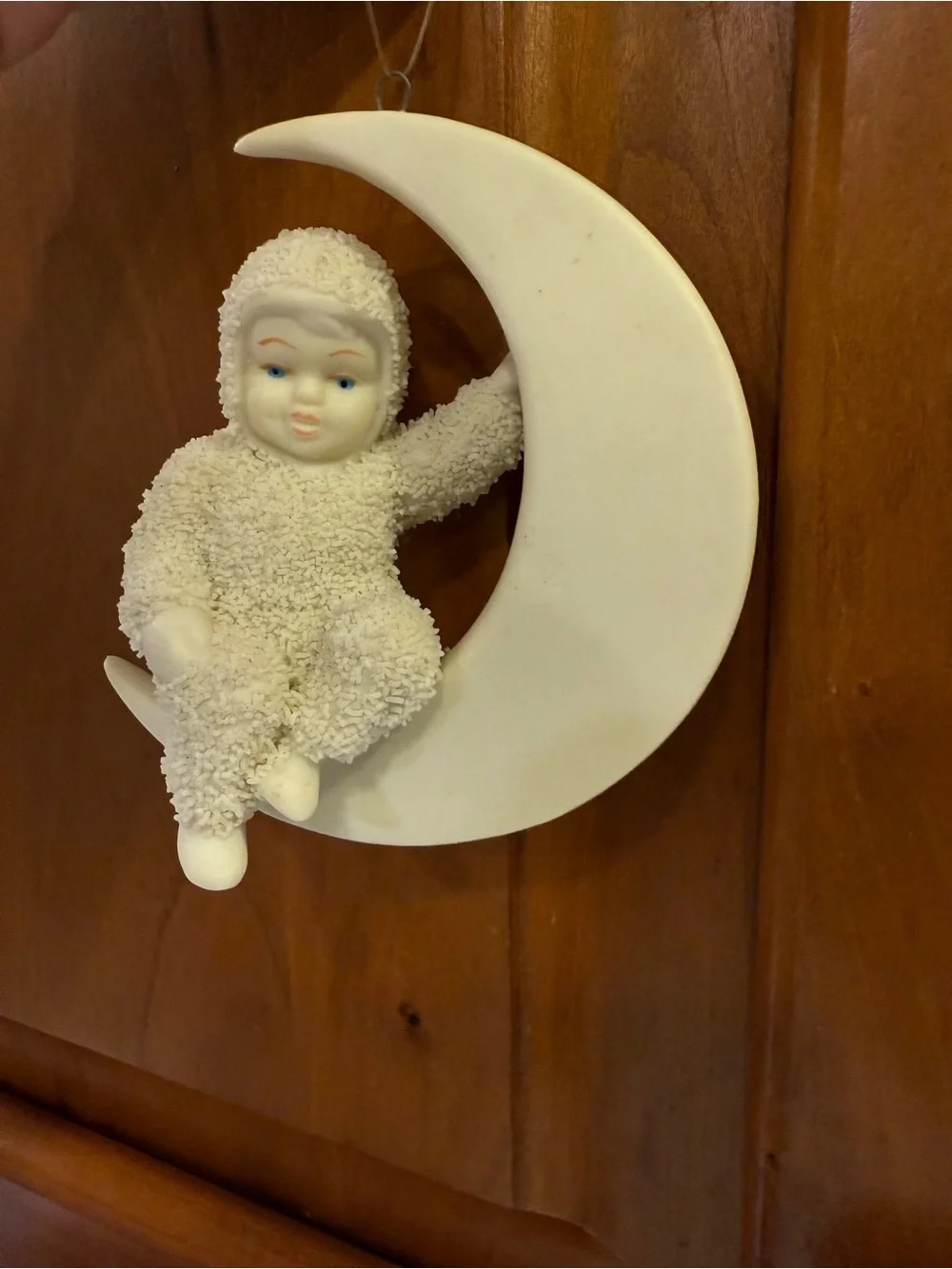 Vintage Dept. 56 “ Moon Beam” 1999 Flocked Snowbabies on Crescent Moon Ornament
